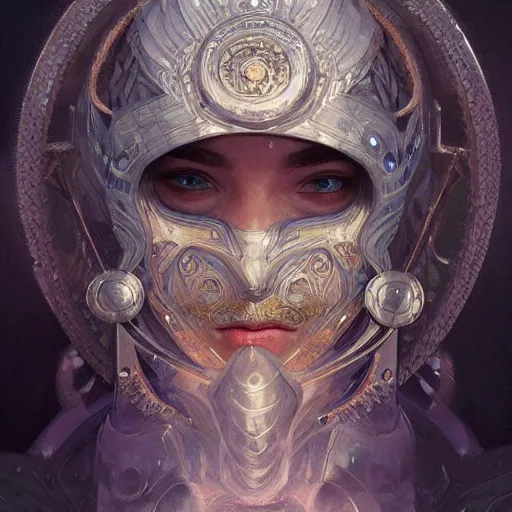 Image similar to portrait of a mystical knight, mystic, spiritual, strange, science fiction, intricate, headshot, highly detailed, digital painting, artstation, concept art, sharp focus, cinematic lighting, illustration, art by artgerm and greg rutkowski, alphonse mucha, cgsociety