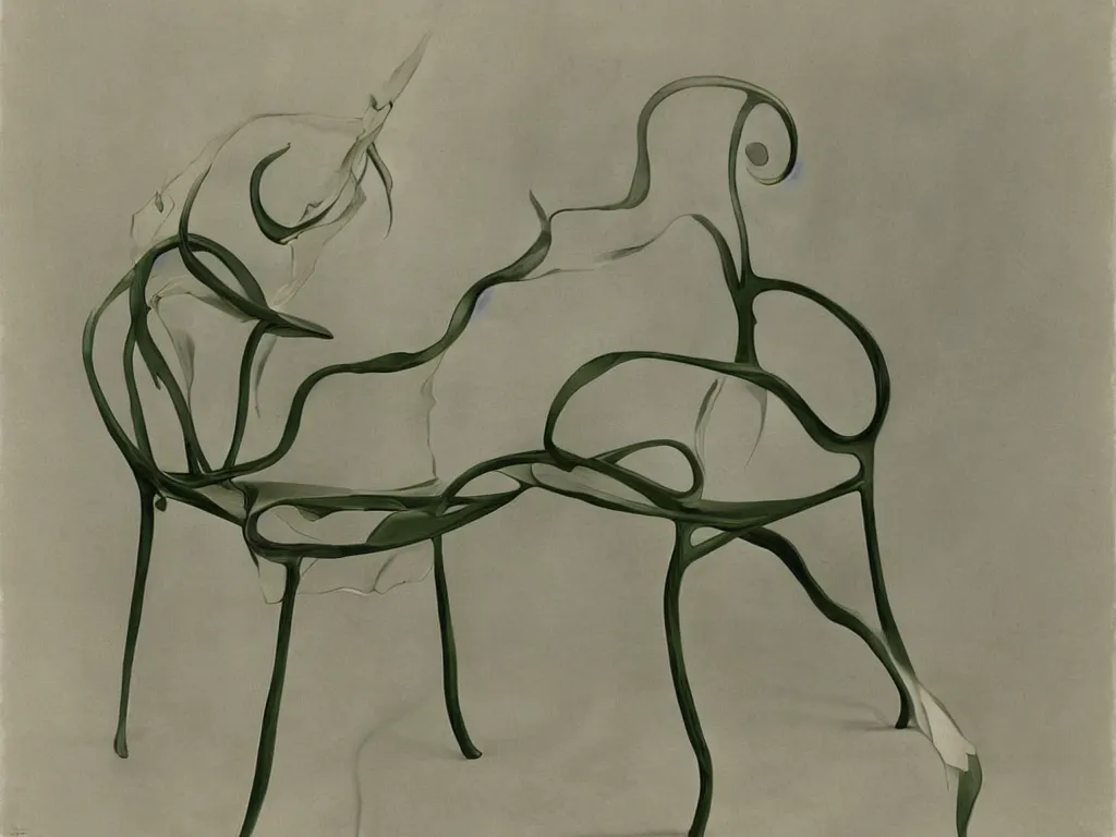 Prompt: luminescent greek marble chair with leaf. painting by karl blossfeldt, agnes pelton