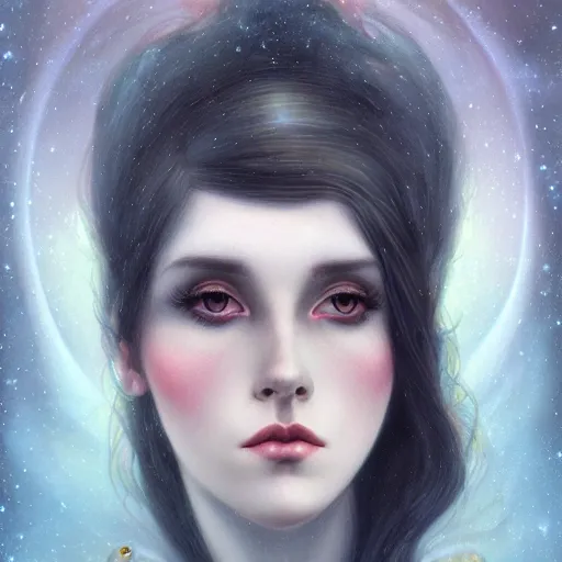 Image similar to a portrait in the style of anna dittmann and tom bagshaw and virgil finlay.