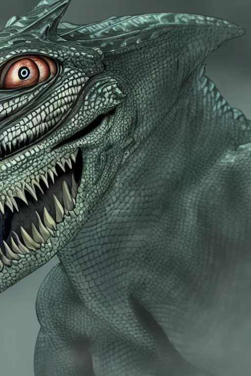 Image similar to lizardman, gray scales, anime, hd,