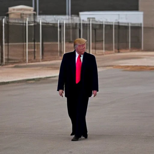 Image similar to photojournalist photo of donald trump in prison clothes walking in the federal prison yard, 3 5 mm f 1. 8