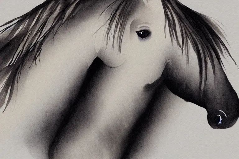 Prompt: beautiful serene horse, healing through elegant motion, minimalistic ink aribrush painting on white background