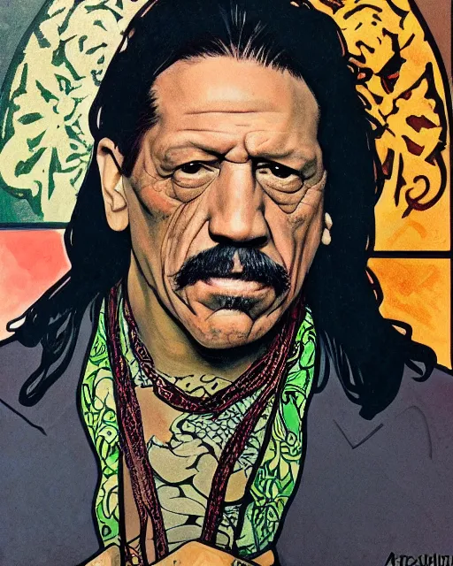 Prompt: a portrait of danny trejo in the style of alphonse mucha