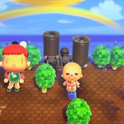 Prompt: picture of a nuclear explosion test in animal crossing new leaf