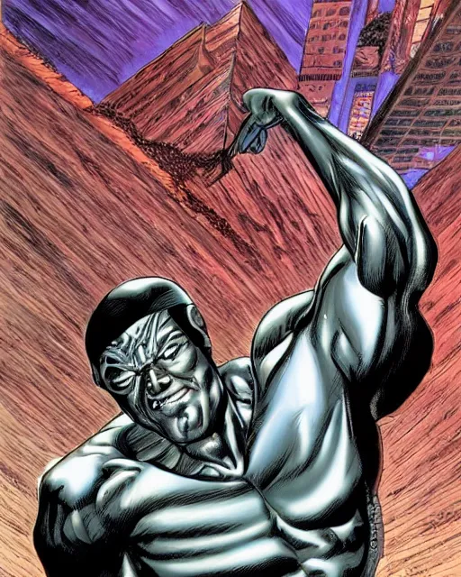 Prompt: silver surfer by glenn fabry, perspective
