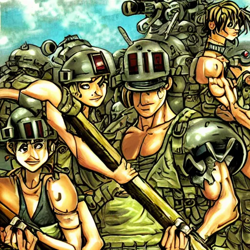 Prompt: metal slug barrier fan art 1 9 9 8