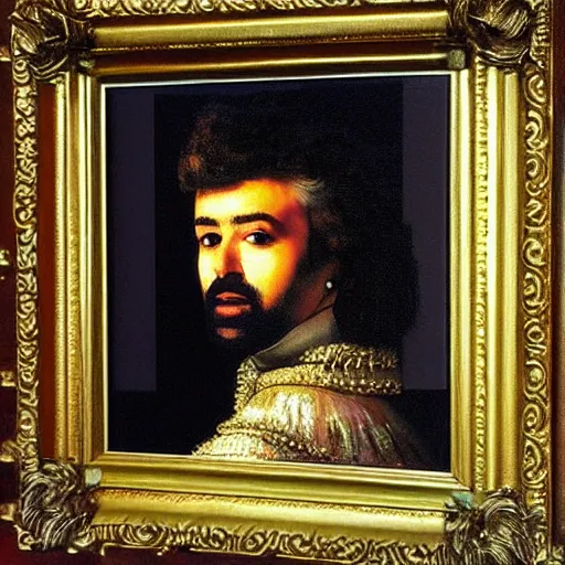 Prompt: George Michael of WHAM, painted by Rembrandt,