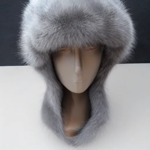 Prompt: gray fur hat soviet russian winter fur cap with earflaps ushanka