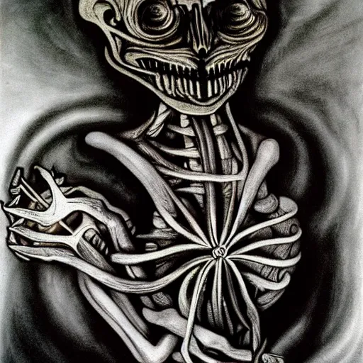Image similar to mark zuckerberg holding a flower by h.r. giger, horror,