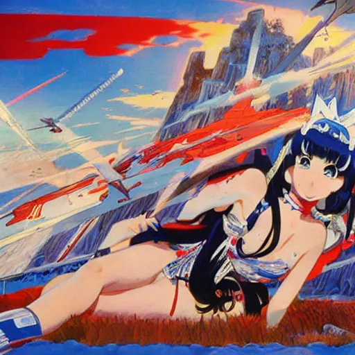 Image similar to multiple beautiful anime waifus, by Robert McCall