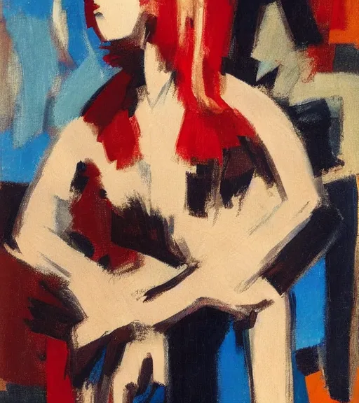 Image similar to david bomberg painting of an anime woman