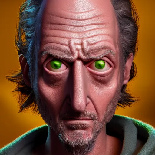 Image similar to rick from rick and morty 3 d render photorealistic unreal facial details clay soft light engine photorealistic ultra - realistic highly detailed focus photography lighting digital painting hd adultswim by kyle lambert