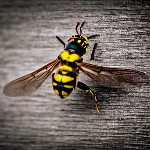 Image similar to wasp at a ring door camera, close - up of wasp, fisheye lens