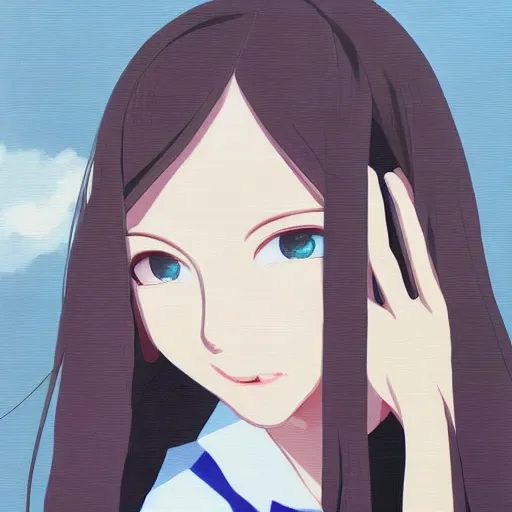 Image similar to a high detail portrait of high school girl by makoto sinkai, by BUNBUN, in simple background, CLIP STADIO, mad painting