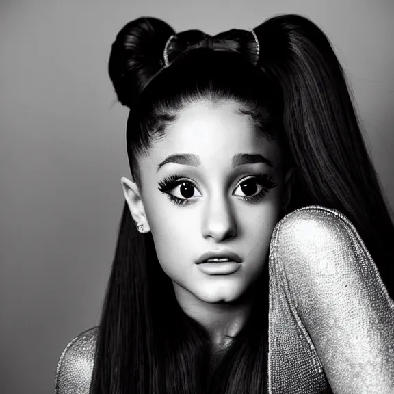 Image similar to award winning photo of Ariana Grande on a chesterfield lounge, symmetrical face, beautiful eyes, studio lighting, wide shot art by Sally Mann & Arnold Newman