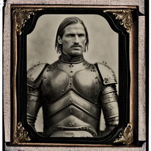 Prompt: tintype photo of jaime lannister, wearing armor, by julia margaret cameron 1 8 8 0 s, realistic, body shot, sharp focus, 8 k high definition, insanely detailed, intricate, elegant