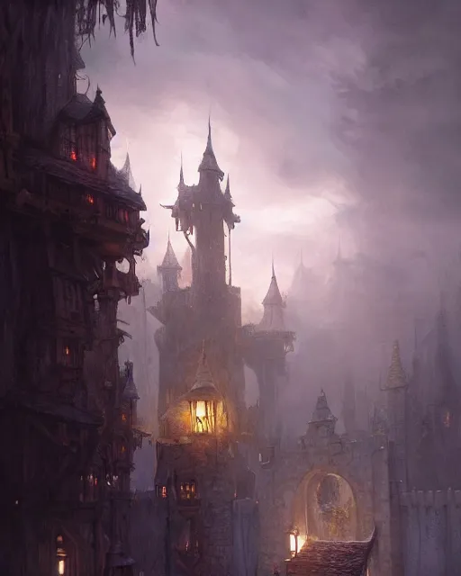 Prompt: dramatic scene at the gallows pole, the courtyard of a robust fantasy castle, calming, uplifting mood, ultra realistic, funny, small buildings, highly detailed, epic lighting, illuminated, cinematic, morning, art by eddie mendoza