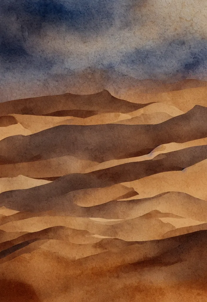 Prompt: desert watercolor, cinematic, highly detailed wide, atmospheric lighting, muted colors, dramatic scene