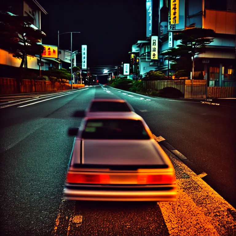 Image similar to close-up-photo JZX90 drift middle of street, sunset kanagawa prefecture, night, cinematic color, photorealistic, highly detailed,