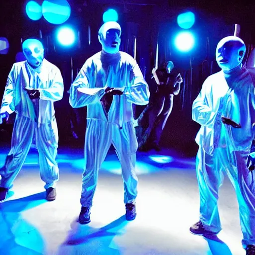 Image similar to the blue man group performing in the year 3 0 0 0, sci fi, epic