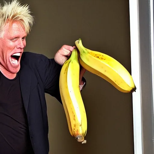 Prompt: gary busey slipping on a banana peel