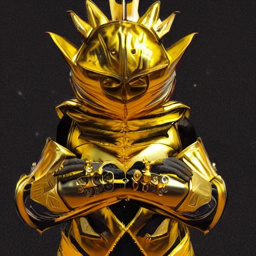 Prompt: a black cat wearing a gold armor outfit, a character portrait by hanns katz, shutterstock contest winner, afrofuturism, sci - fi medieval fantasy, 3 d render