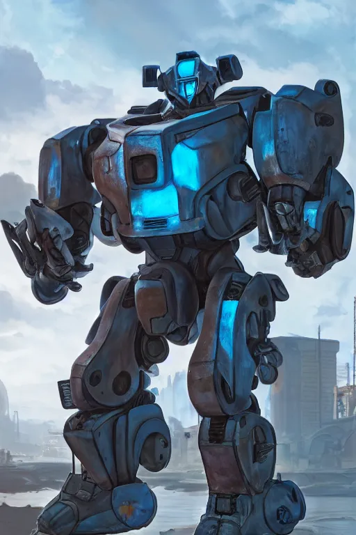 Image similar to mechwarrior 5 : mercenaries mech megaman transformer robot boss tank engine game octane render, 4 k, hd 2 0 2 2 3 d cgi rtx hdr style chrome reflexion glow fanart, global illumination ray tracing hdr fanart arstation by ian pesty by jesper ejsing pixar and disney unreal zbrush central hardmesh