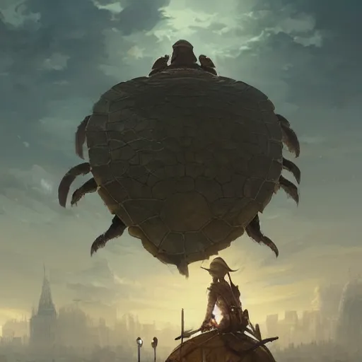 Image similar to A city on a gigantic turtle ,Greg rutkowski, Trending artstation, cinematográfica, digital Art