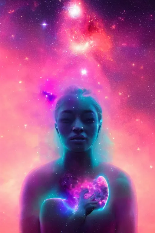 Image similar to A beautiful portrait of female cosmic being with a nebula as its body by Beeple, 8K, UHD , Trending on artstation.