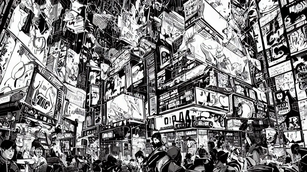 Image similar to very detailed, prophet graphic novel, ilya kuvshinov, mcbess, rutkowski, simon roy, illustration of a cyberpunk nightclub, wide shot, colorful, deep shadows, briliant lights
