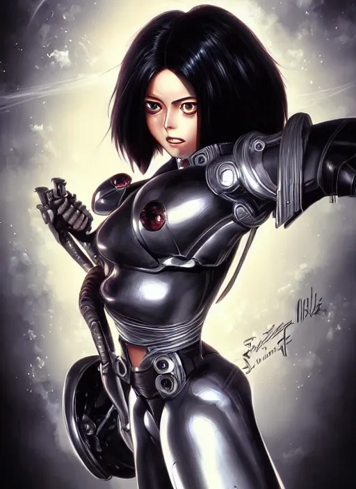 Prompt: ( battle angel alita ) manga cover, by stanley artgerm lau