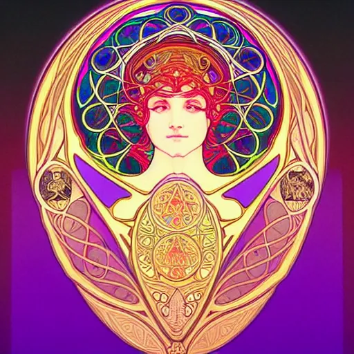 Image similar to psychedelic sacred geometry, intricate, sophisticated, ultra realistic, incredibly detailed, diagram, illustration, trending on artstation, art by alphonse mucha