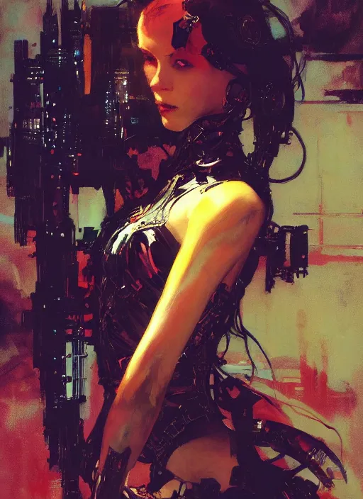 Image similar to cyberpunk, intricate, elegant, highly detailed, greg manchess, mucha, liepke, ruan jia, jeffrey catherine jones, ridley scott