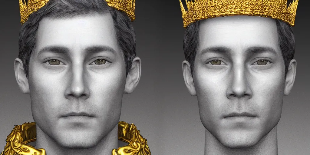 Prompt: realistic portrait of the future king with golden crown and pretty eyes, ultra realistic, 8k