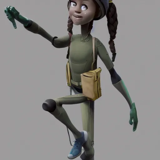 Image similar to a 3 d concept art of a armed sci - if girl by pixar studio.