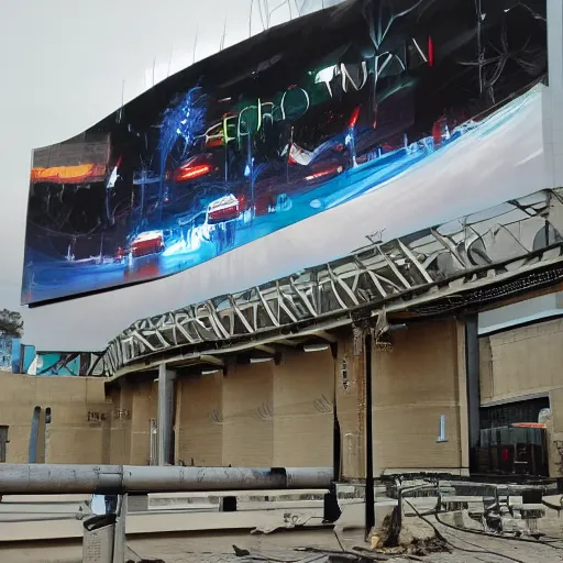 Image similar to sci-fi wall structure logotype and car on the coronation of napoleon and digital billboard in the middle in dark atmosphere by Ruan Jia Sheng Lam