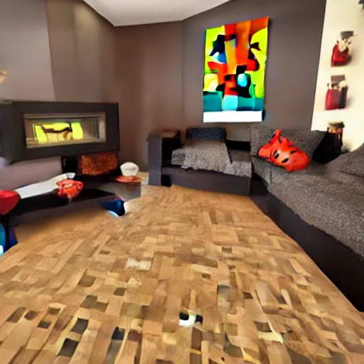 Image similar to The floor is minecraft lava themed livingroom