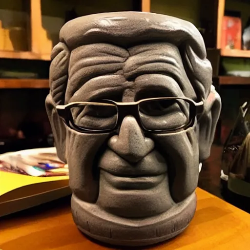 Prompt: a tiki mug in the shape of noam chomsky