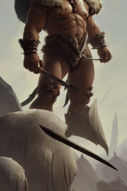 Image similar to orc barbarian wearing leather armor, full body shot, exquisite details, earth magic, mid view, design on a white background, by karl kopinski, james gurney, rockwell, studio muti, greg rutkowski, makoto shinkai, takashi takeuchi, studio ghibli