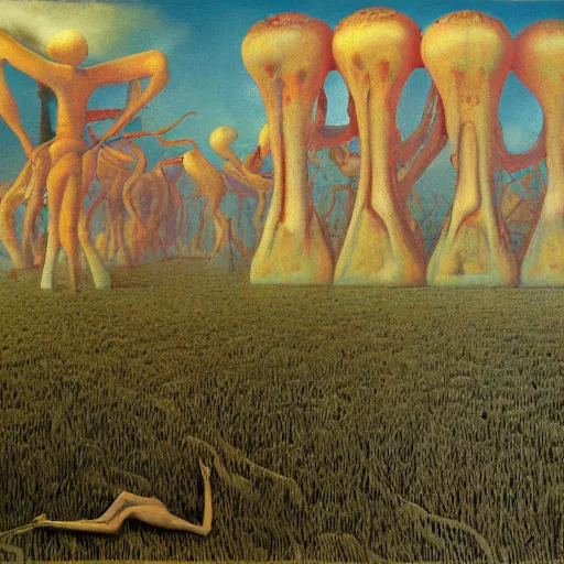 Image similar to a painting of summertime resort by zdzisław beksinski, h. r. giger, h. p. lovecraft and junji ito