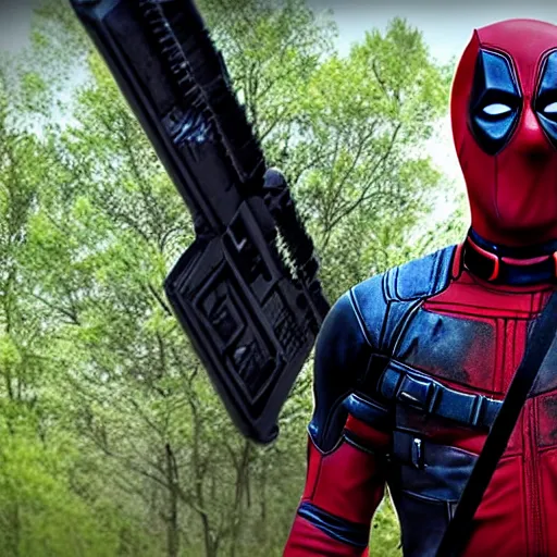 Image similar to deadpool in the walking dead 4 k detailed super realistic