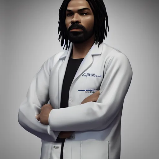 Image similar to A portrait of Rick Sanches wearing a lab coat, digital art, trending on artstation andand unreal engine