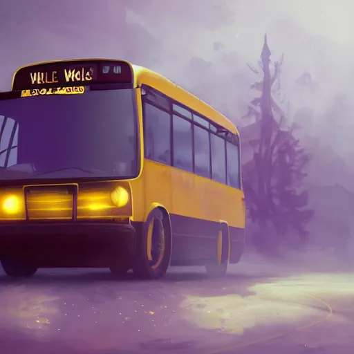 Image similar to Transformer hybrid of bus and wolf, having cabin if form of wolf head with big yellow eyes looking at us full of rage and long mechanical body - it is bus with wheels and windows, mechanical form of life, oil on canvas, fantasy, magic, dream, digital painting, concept art, smooth, sharp focus, illustration, artstation trending, octane render, unreal engine, anime style, cyberpunk