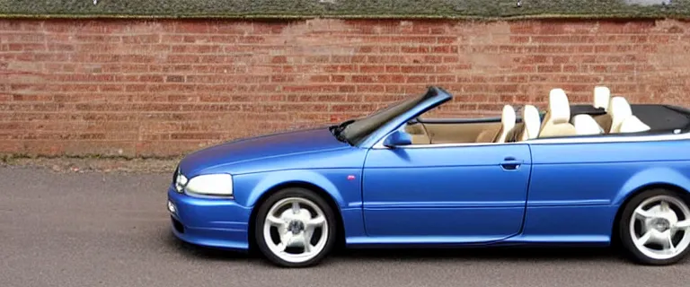 Image similar to Denim Blue Audi A4 B6 Avant Convertible (2002), red interior, soft top, created by Barclay Shaw