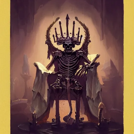 Portrait of a skeleton king sitting on the throne