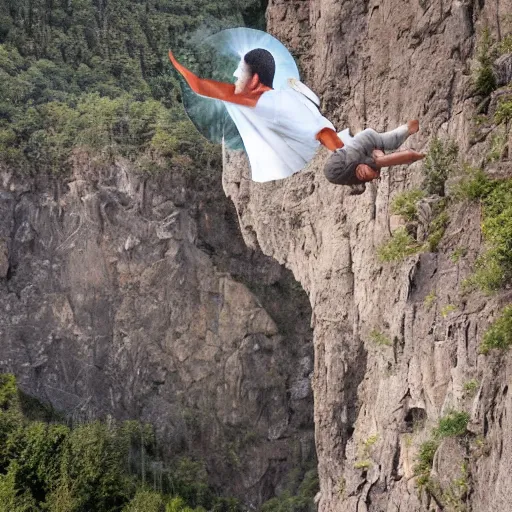 Image similar to guardian angel protecting man falling from a cliff