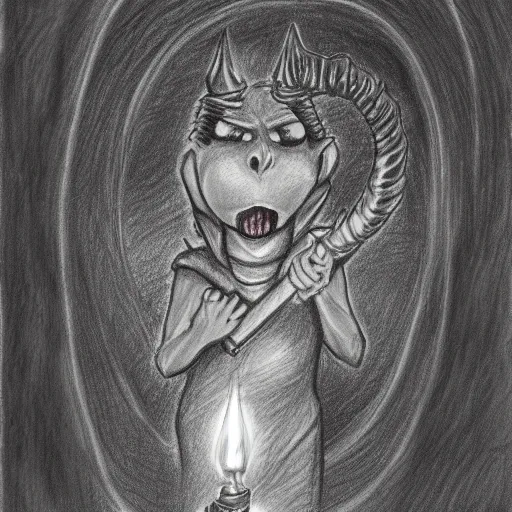 Prompt: Crazy Tiefling with a torch.. Fantasy. Pencil drawing