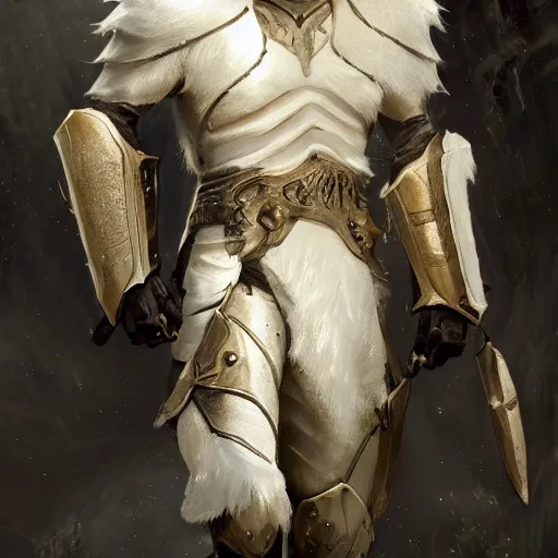 Image similar to a beautiful award winning commission of a male anthro albino lion dressed in skyrim armour,digital art,art by greg rutkowski,character design by charles bowater,ross tran,photorealistic,highly detailed,detailed face,4k,dramatic,deviantart,artstation