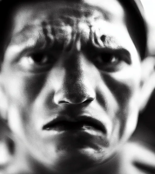 Prompt: dark night hd detailed cinematic photo 35mm Leica Zeiss superman tired angry injustice monochrome Closeup portrait