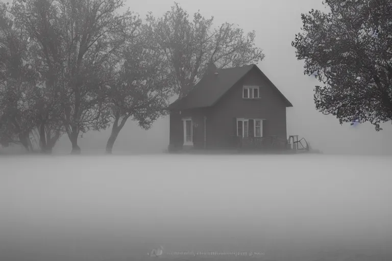 Prompt: a lonely house in the nevada, fog, 8k, 2000s photo